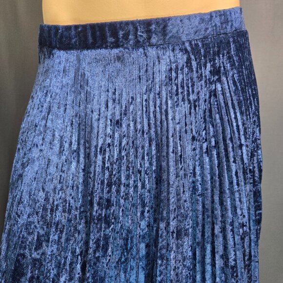 Vintage Linda Lundstrom Blue Crushed Velvet Maxi Swing Skirt Size S Pleated Boho - Picture 3 of 10